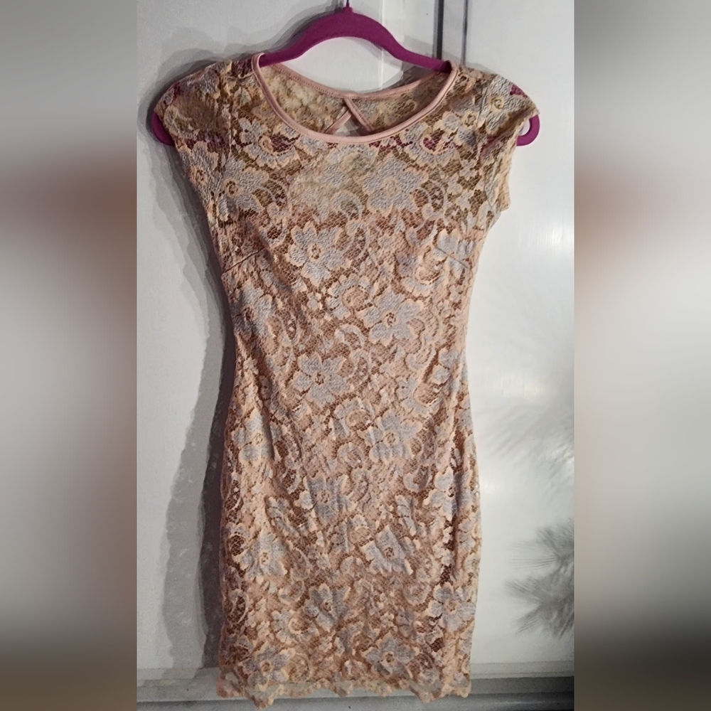 Almost Famous Pink Lace Bodycon Dress Size S